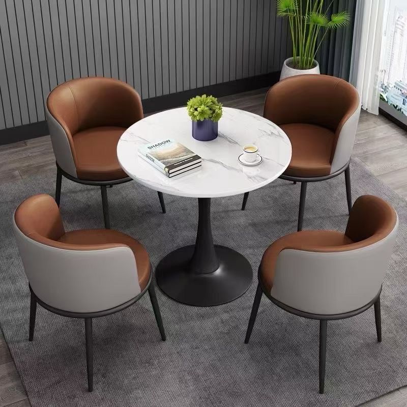 Round Marble-Top Bistro Table with Upholstered Accent Chairs (4-Piece Set)